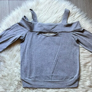 Bailey 44 Shirt Womens Sz S Gray Long Sleeve Cut Out Jersey Knit Stretch
